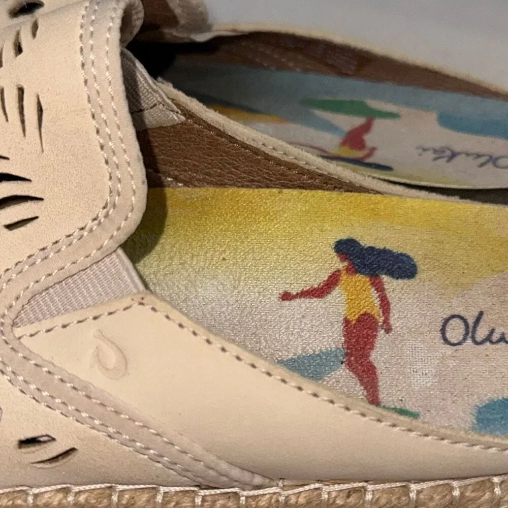 OluKai Cream Laser-Cut Leather Espadrille Mules